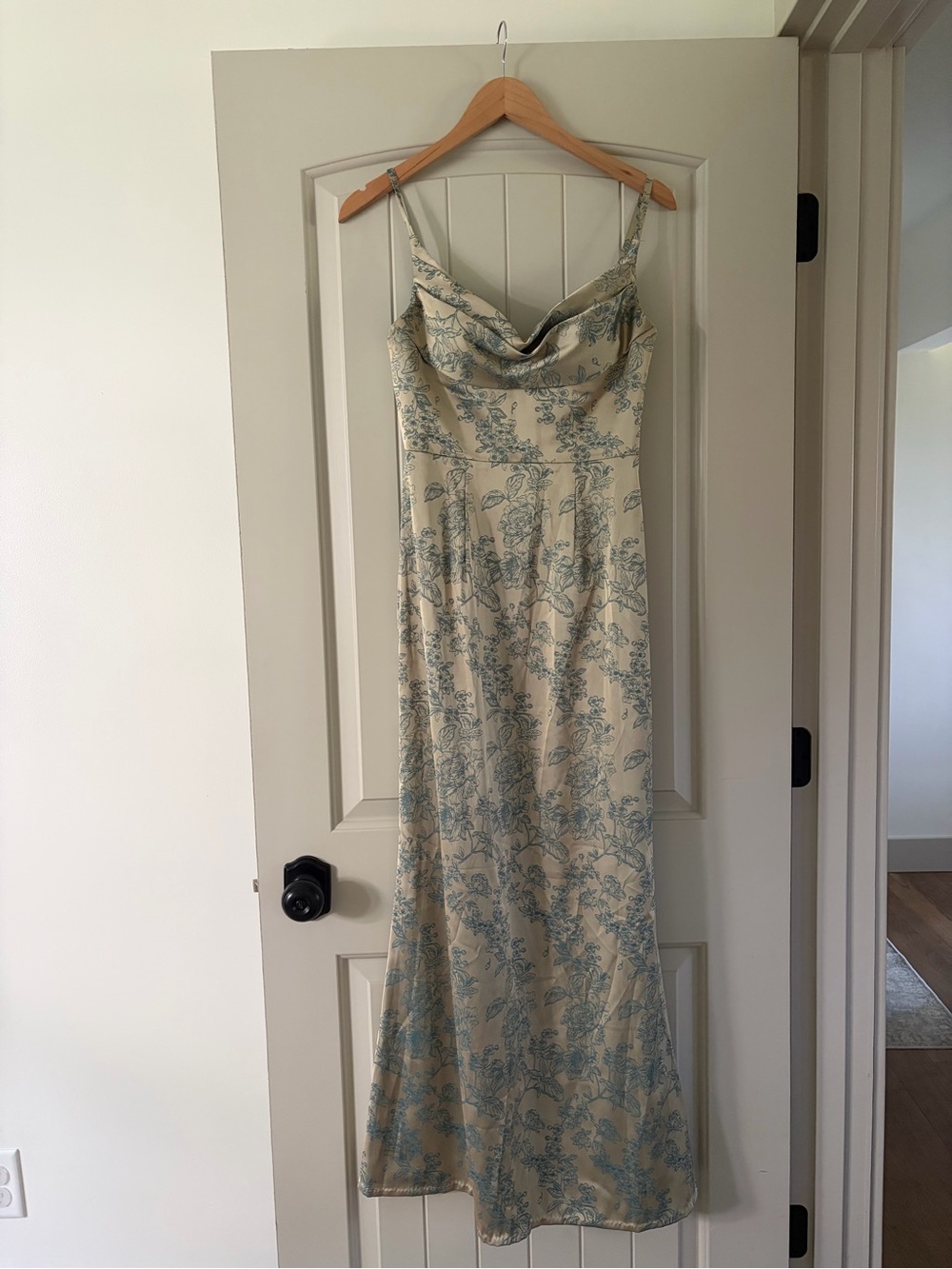 Azazie Atelier Floral Satin Cowl Neck Maxi Dress US 4 Wedding Guest - Picture 2 of 16